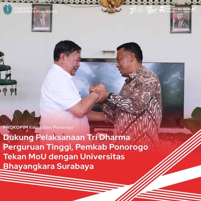 Dukung Pelaksanaan Tri Dharma Perguruan Tinggi, Pemkab Ponorogo Tekan MoU dengan Universitas Bhayangkara Surabaya