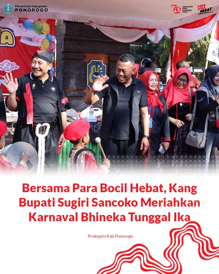 Bersama Para Bocil Hebat, Kang Bupati Sugiri Sancoko Meriahkan Karnaval Bhineka Tunggal Ika